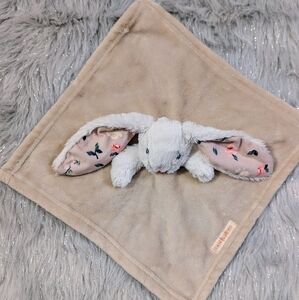 Blankets & Beyond Beige Tan Floral Bunny Baby Security Blanket Lovey